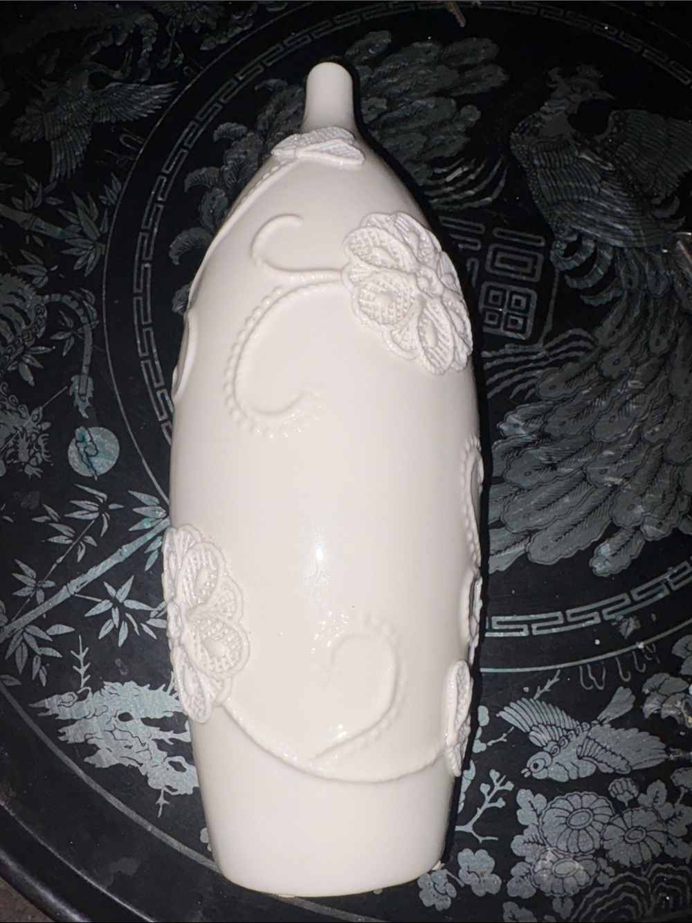 Vintage RARE White Embossed Floral Porcelain/Ceramic Vase from NORWAY